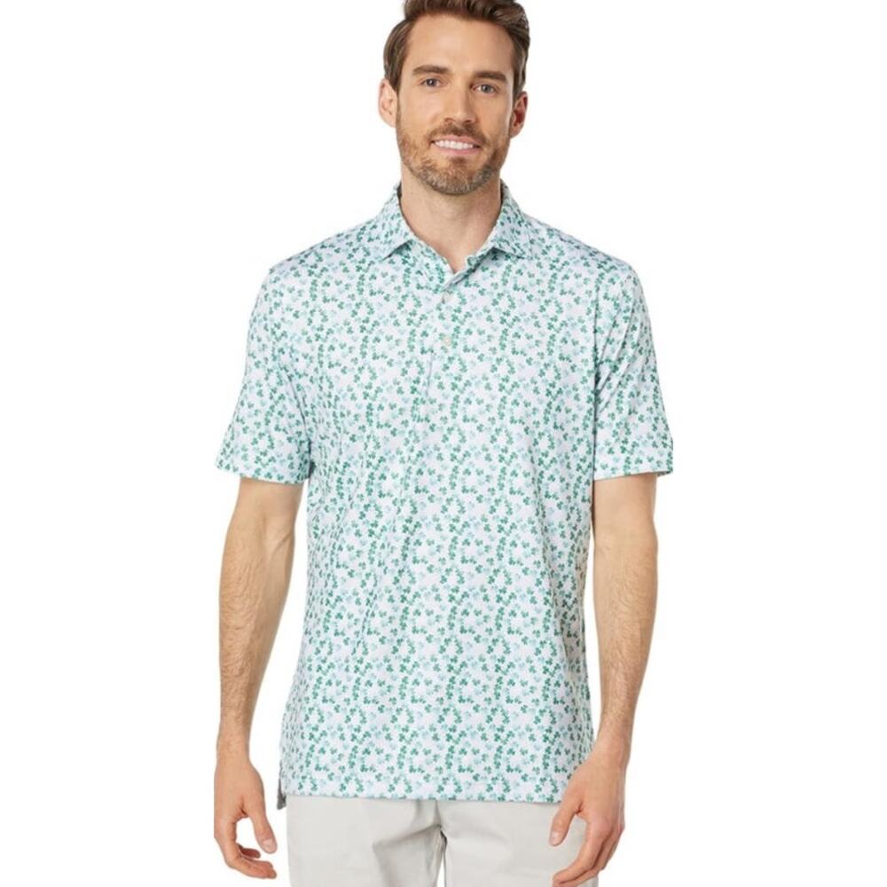 johnnie-O White Polo with Green Floral Print